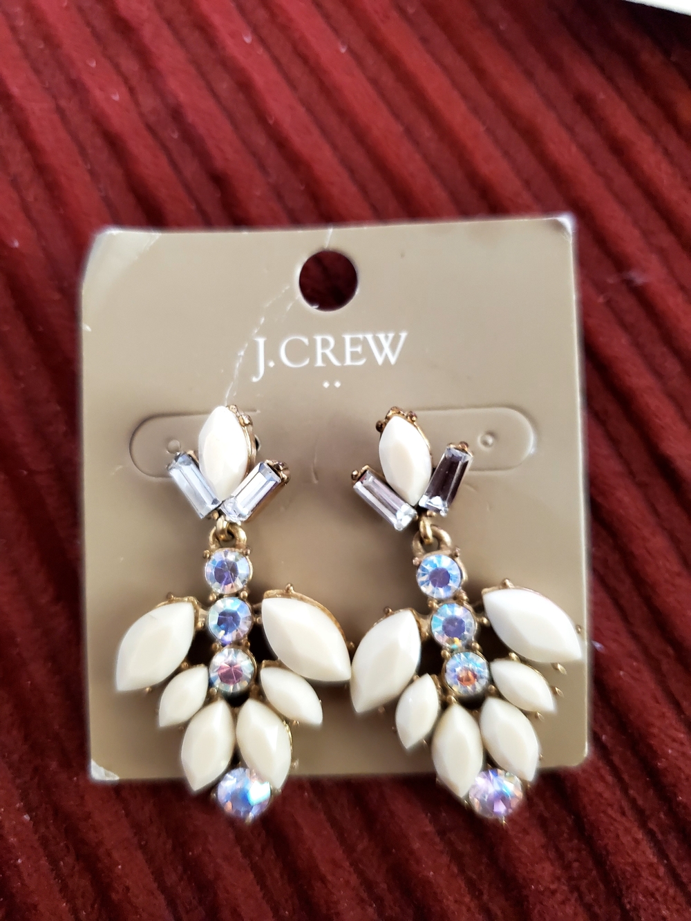 J. Crew Floral Cream and Iridescent Crystal Drop Post Earrings New
